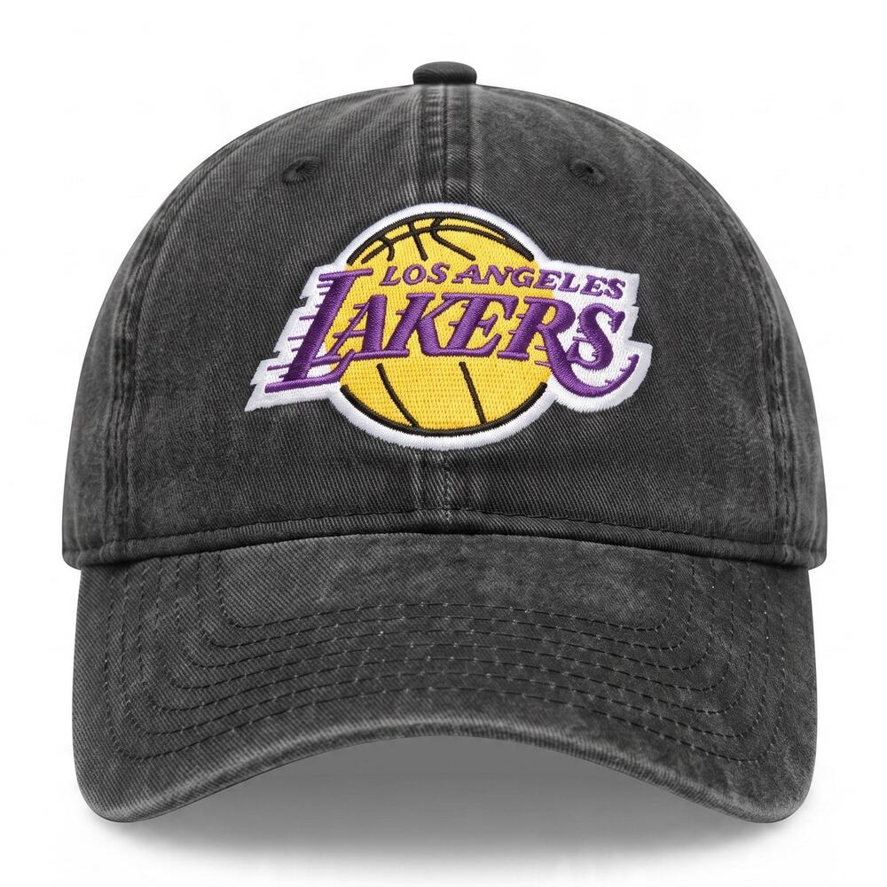 Los Angeles Lakers 47 Brand Black Logo Adjustable Strapback Hat Basketball Cap